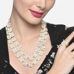 Zaveri Pearls Gold Tone Double Layered Kundan Necklace Earring & Ring Set-ZPFK16404-picture-36