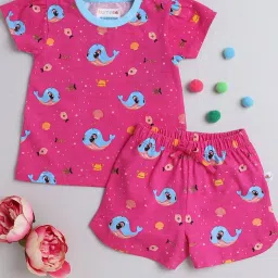 Bumzee Kids Pink Printed T-Shirt with Shorts image 1