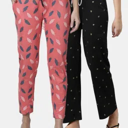 Kryptic Black & Coral Printed Pyjamas (Pack Of 2) image 1