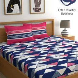 Home Ecstasy Geometric Red 140 TC Cotton King Bedsheet with 2 Pillow Covers-image-26