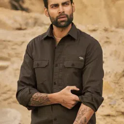 Andamen Brown Cotton Regular Fit Shirt-image-18