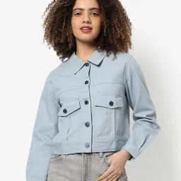 Campus Sutra Blue Cotton Regular Fit Jacket image 1