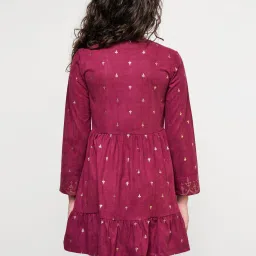 Global Desi Girl Kids Wine Printed Full Sleeves Dress image 2