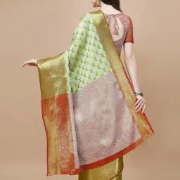 JUST FASHION Parrot Green Silk Woven Saree With Unstitched Blouse image 2
