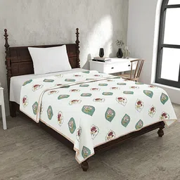 BELLA CASA Lotus Bloom Teal Ethnic Motifs Printed Cotton AC Room 110 GSM Single Bed Dohar-image-55