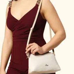 Lavie Liz Hemi Beige Synthetic Textured Sling Handbag-image-15