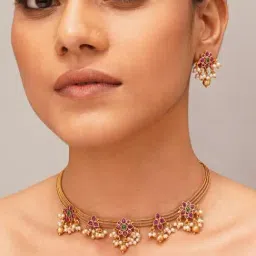 Jaypore Gold Temple Brass Necklace & Earring Set-image-98