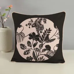 India Circus Black Canvas Fleur Greyscale Duck Cushion Cover-picture-44