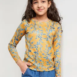 Global Desi Girl Kids Mustard & Blue Floral Print Full Sleeves Sweatshirt image 1