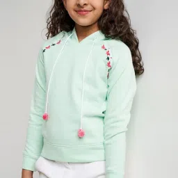 Global Desi Girl Kids Mint Green Embroidered Full Sleeves Jumper image 3