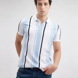 Pepe Jeans Sky Blue Cotton Regular Fit Striped Polo T-Shirt-image-4