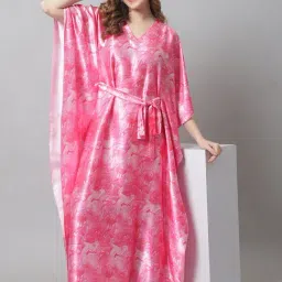 Claura Pink Printed Kaftan Nighty image 4