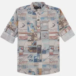 Cavio Boys Beige Cotton Printed Full Sleeves Shirts-image-39
