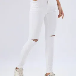 Spykar White High Rise Super Skinny Fit Jeans for Women's image 4
