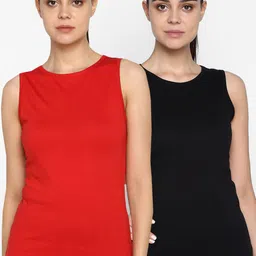 appulse Women Pack Of 2 Red & Black Solid Round Neck T-shirt-picture-47