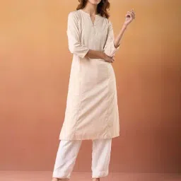 Fabindia Beige Cotton Slim Fit Kurta image 3