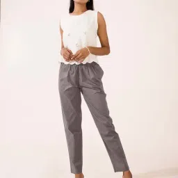 Go Colors! Grey Cotton Mid Rise Pants-image-6