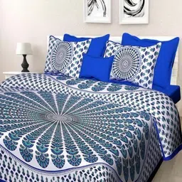 Cotton Choice White & Blue Printed Cotton 180 TC Double King Bedsheet Set 2.15 m x 2.35 m-image-18