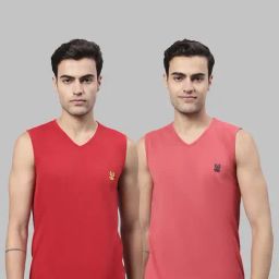 Vimal Jonney Red & Pink Sleeveless Lounge T-Shirt - Pack of 2-picture-2