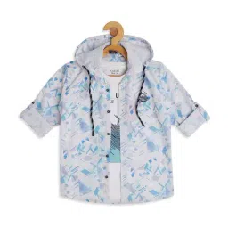Cavio Kids Blue & White Cotton Printed Shirt with T-Shirt-picture-28