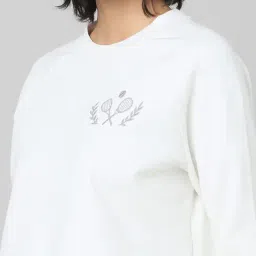 Only White Cotton Embroidered Crop Sweatshirt image 5