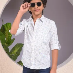 Crimsoune Club Boys White Slim Fit Floral Print Shirt-picture-25