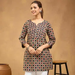 Fabindia Women Multicolor Geometric Cotton Thigh Length Kurta-image-45