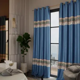 Stoa Paris Versailles Sateen Printed Celestial Blue 7 ft Door Curtains - Set of 2-image-75