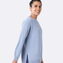 BlissClub Blue At-Ease Cotton Knit Top - Full Sleeves image 4