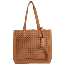 Giordano Brown Cut Work Medium Tote Handbag image 1