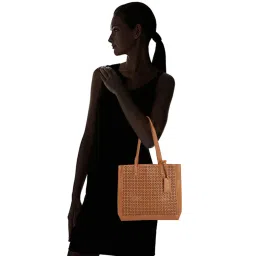 Giordano Brown Cut Work Medium Tote Handbag image 2