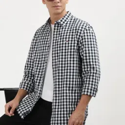 Tommy Hilfiger Dark Night Navy Small Check Cotton Regular Fit Checks Shirt-image-80