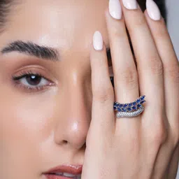 CAO Jewellery American Diamond Studded Leaf Shaped Finger Ring image 1