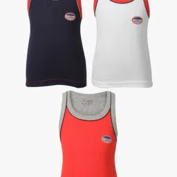 Bodycare Kids Navy, White & Red Solid Vests (Pack of 3)-image-11