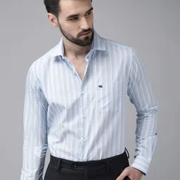 THE BEAR HOUSE Men Blue Pure Cotton Striped Slim Fit Formal Shirt-picture-12
