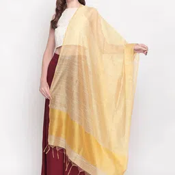 Dupatta Bazaar Women Yellow & Gold-Toned Striped Dupatta-image-93