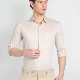 Arrow Beige Cotton Slim Fit Shirt-picture-7