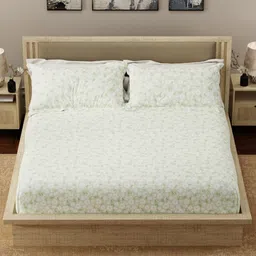 Boutique Living India Nature Bouquet Green Printed Cotton 300TC King Bedsheet 2.74 x 2.74m-picture-14