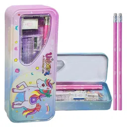 FunBlast Unicorn theme Metal Pencil Box with Stationary (Random color and Design)-picture-26