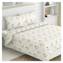 Haus & Kinder Rose Serenity 186 TC 100 % Cotton King Printed Bedsheet- White-picture-40