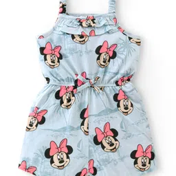 Babyhug Disney Cotton Knit Sleeveless Singlet Jumpsuit with Minnie Mouse Print - Blue-picture-43