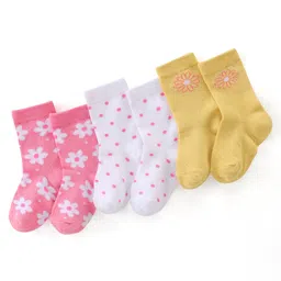 Cute Walk by Babyhug Anti Bacterial Ankle Length Socks Floral Design Pack Of 3 - Multicolour-image-26