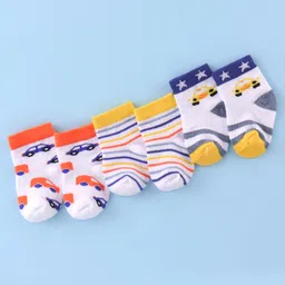 Doodle Poodle Cotton Knit Ankle Length Striped & Car Design Socks  Pack of 3 - Bright White-picture-12