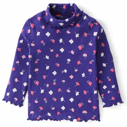 Babyhug Cotton Knit Full Sleeves Skivi Top with Floral  Print- Blue-picture-36