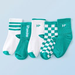 Honeyhap Premium Cotton Bamboo Spandex Checkered & Striped Socks With Bio Finish Pack of 5 - Green & White-picture-27