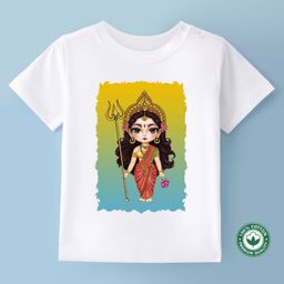 BLUSHES Durga Puja Theme 100% Cotton Half Sleeves Durga Maa Printed Tee - White-picture-8