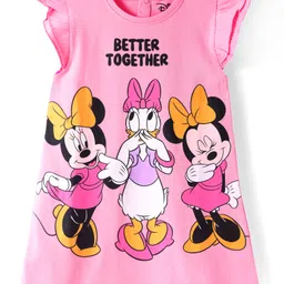 Babyhug Disney Single Jersey Knit Frill Sleeves Nighty with Minnie Mouse & Family Graphics - Pink-picture-15