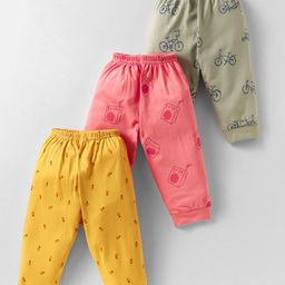 Zero Sinker Knit Full Length Leggings with Pineapple Print Pack of 3 - Peach Yellow & Green-picture-23