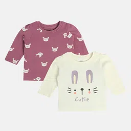 MINI KLUB Cotton Pack Of 2 Full Sleeves Bunny & Cute Text Printed Tops - Off White & Violet-picture-17