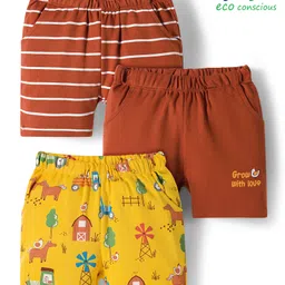 Babyoye 100% Cotton Interlock Knit Shorts With Eco Jiva Finish & Animal Print Pack Of 3 - Yellow & Brown-picture-13